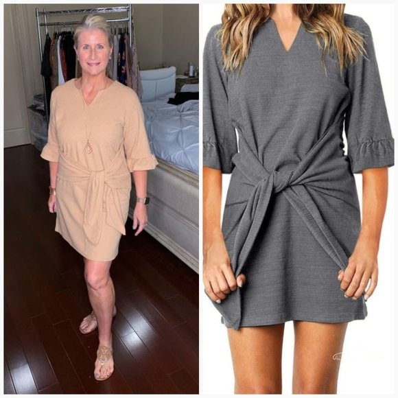 Tie-Waist Textured Mini Dress - Picture 1 of 5